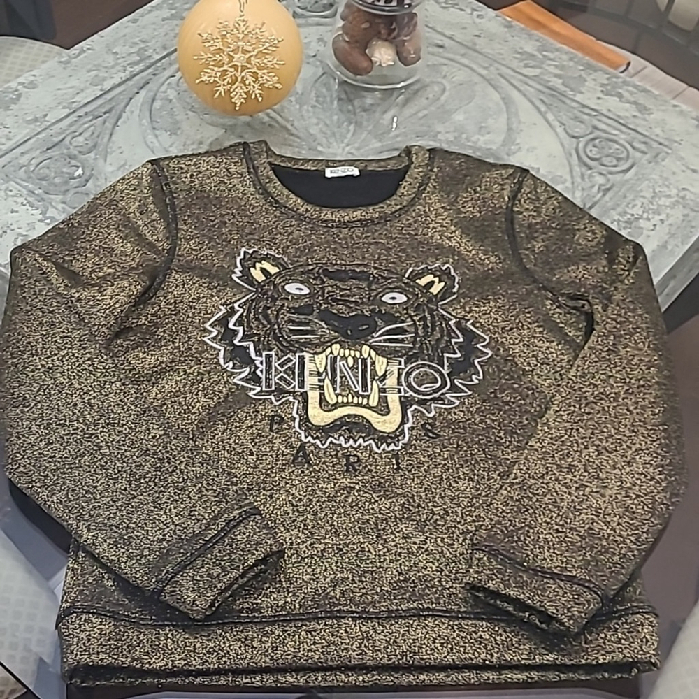 KENZO PARIS WOMEN'S LIMITED EDITION GLITTER GOLDEN EMBROIDERED SWEATER L